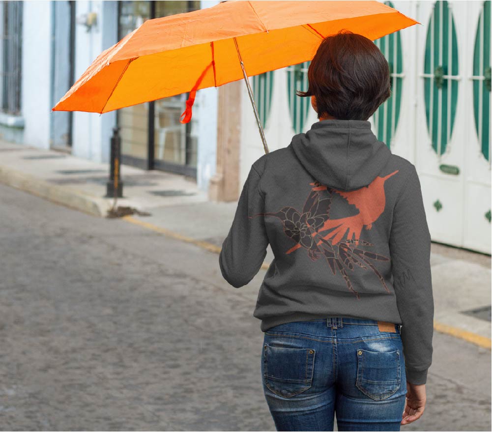 Hummingbird Dance: Hand-Painted Organic Cotton Hoodie