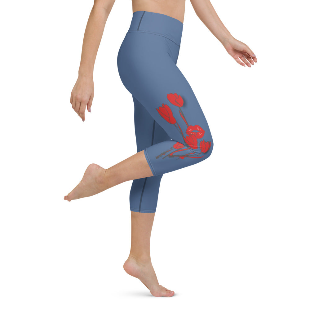 Kiss It Collection: Two-Lips High-Waisted Yoga Capri Leggings w/Inside Pocket