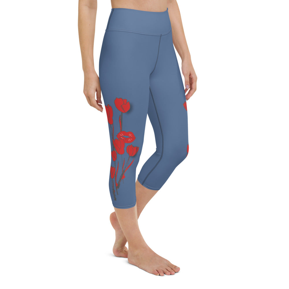 Kiss It Collection: Two-Lips High-Waisted Yoga Capri Leggings w/Inside Pocket
