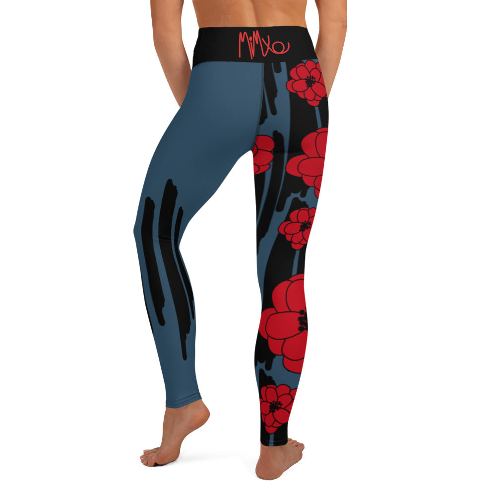 Big Bold Blooms Collection: Red, Black, and Blue High-Waisted Yoga Leggings w/Inside Pocket