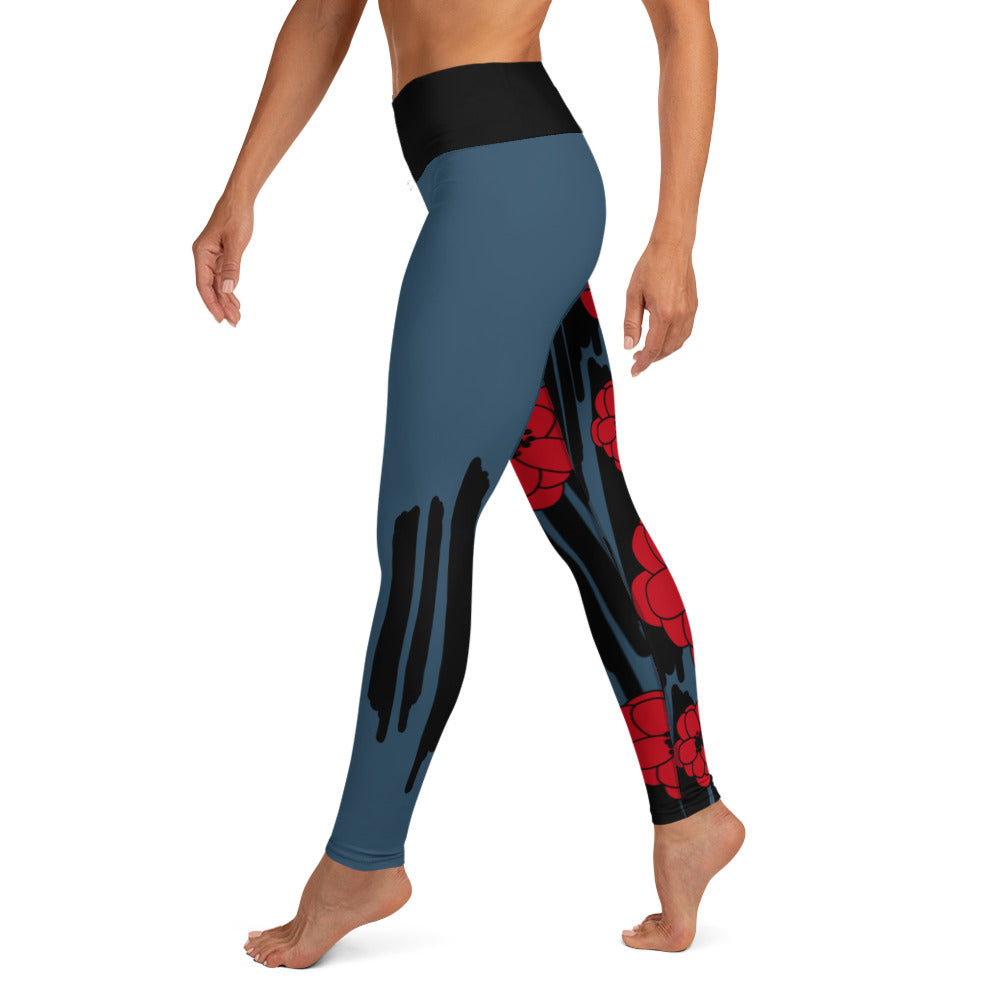 Big Bold Blooms Collection: Red, Black, and Blue High-Waisted Yoga Leggings w/Inside Pocket