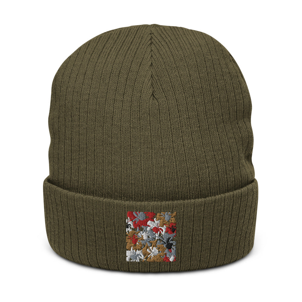 Abstract Blooms: Recycled cuffed beanie