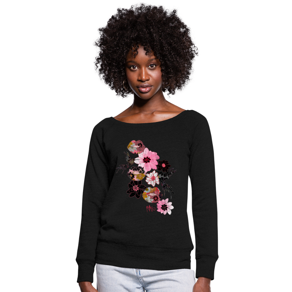 Kiss It Collection: Lip Collage Deux Women's Wideneck Sweatshirt - black