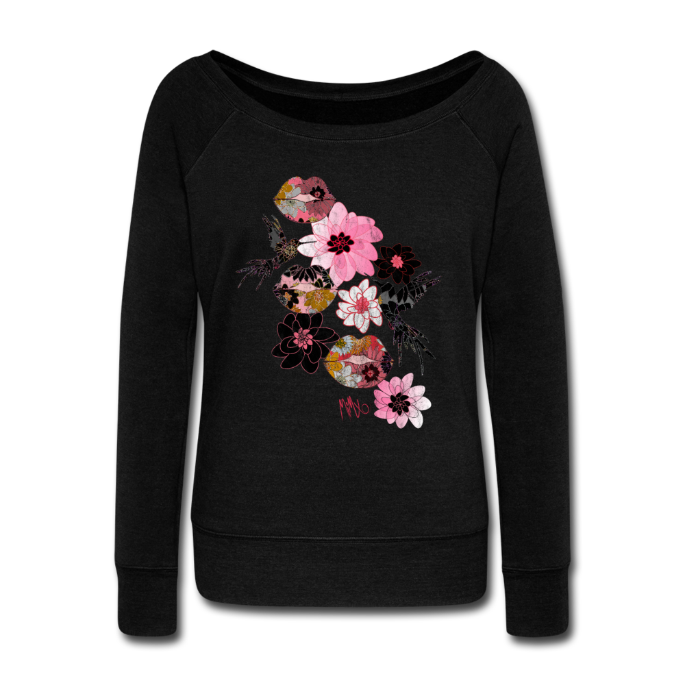 Kiss It Collection: Lip Collage Deux Women's Wideneck Sweatshirt - black