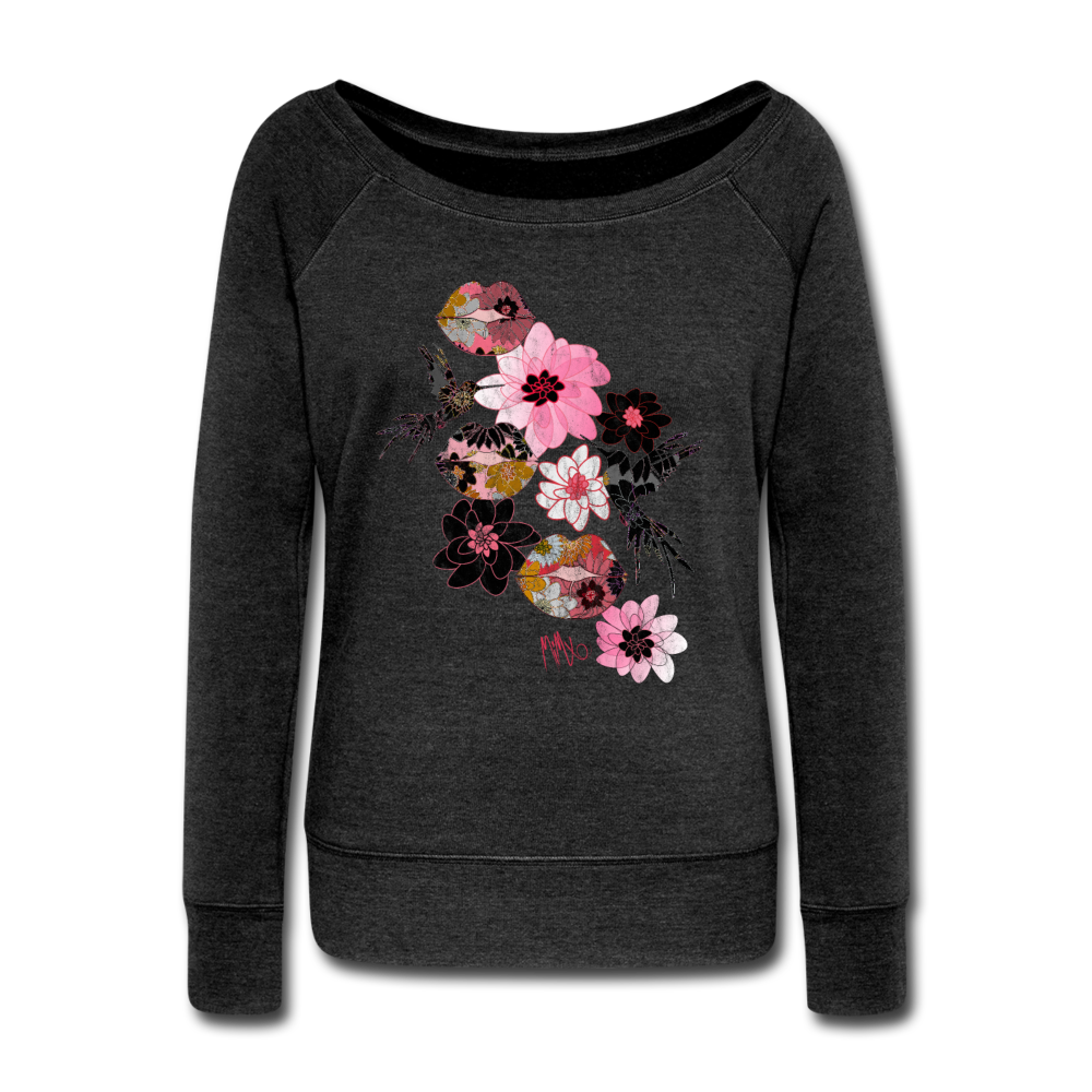 Kiss It Collection: Lip Collage Deux Women's Wideneck Sweatshirt - heather black