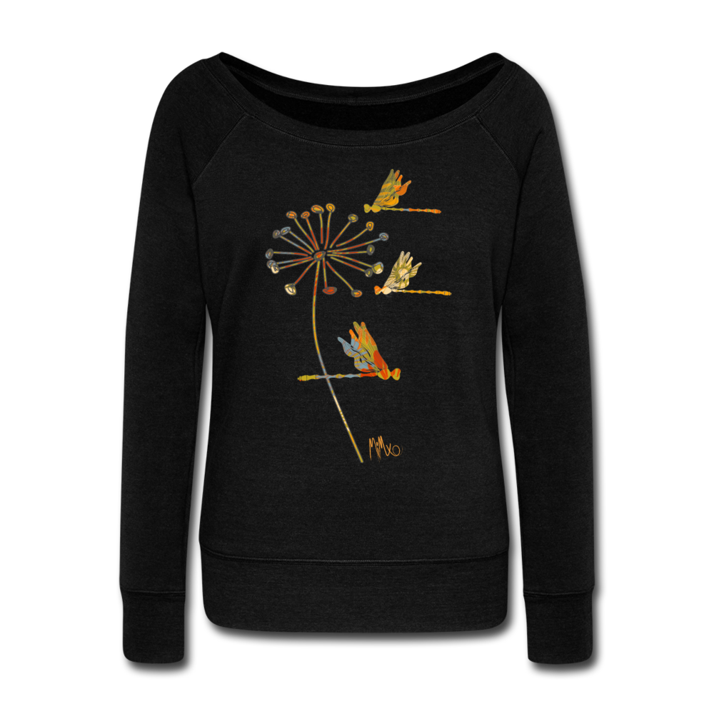 The Autumn Dragonfly Collection:  Women's Wide Neck Sweatshirt - black