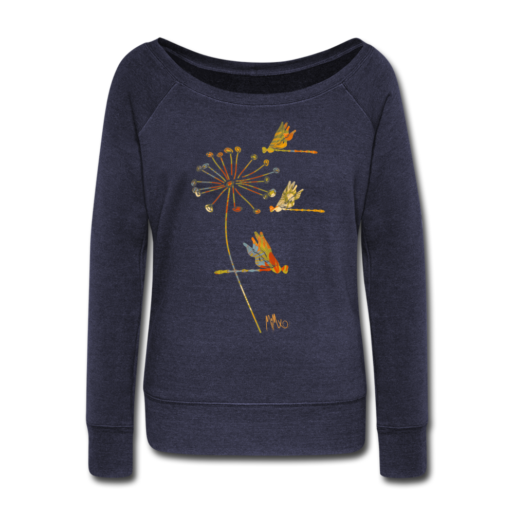 The Autumn Dragonfly Collection:  Women's Wide Neck Sweatshirt - melange navy