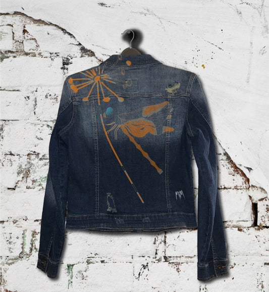 The Autumn Dragonfly Collection: Dragonfly and a Dandelion - Hand-Painted Denim Jacket