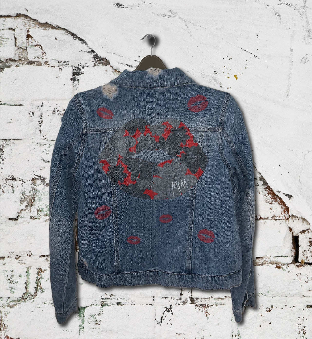 Kiss It Collection: Kiss Dem Lips - Hand-Painted on Distressed Denim