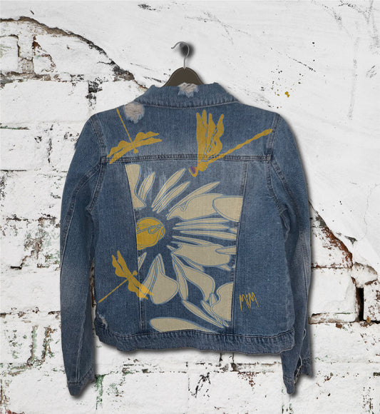 Spring Dragonflies - Hand-Painted on Distressed Denim