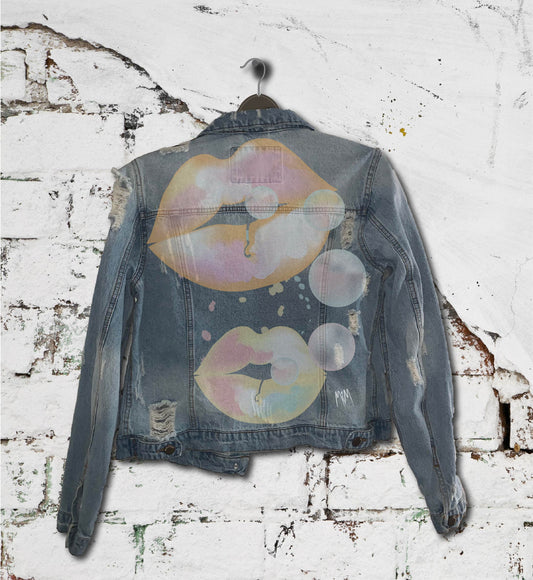 Kiss It Collection: Sweet Sherbet Lips - Hand-Painted Denim Jacket
