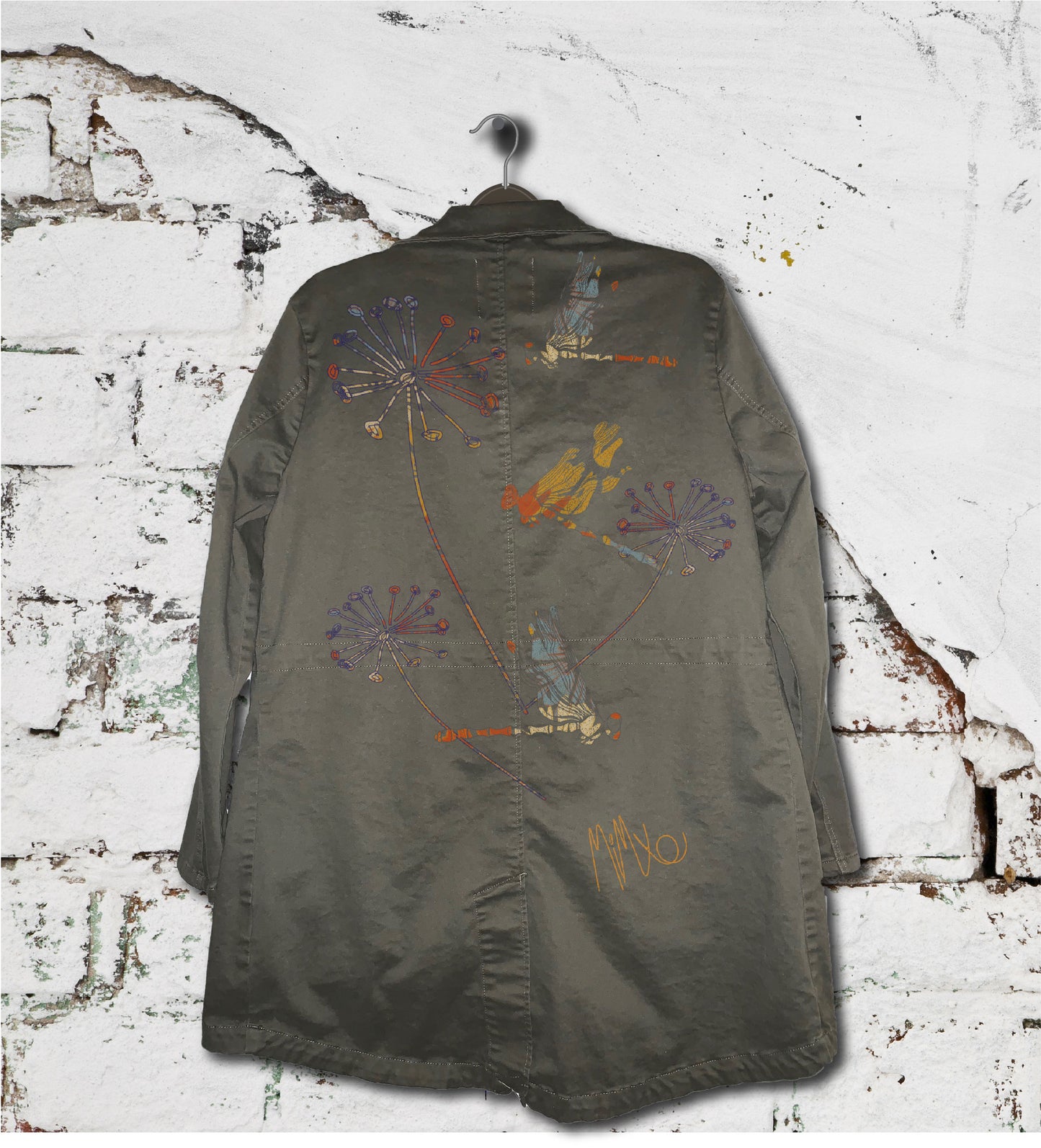 The Autumn Dragonfly Collection - Hand-Painted Dark Khaki Bush Jacket