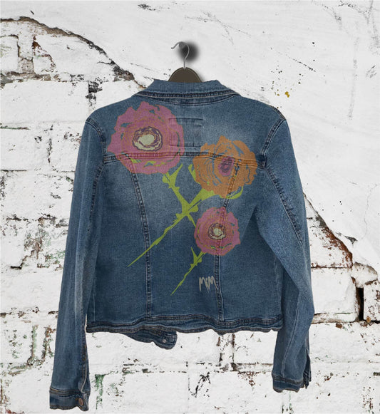 Funky Ranuncs - Hand-Painted Ranunculus on Distressed Denim