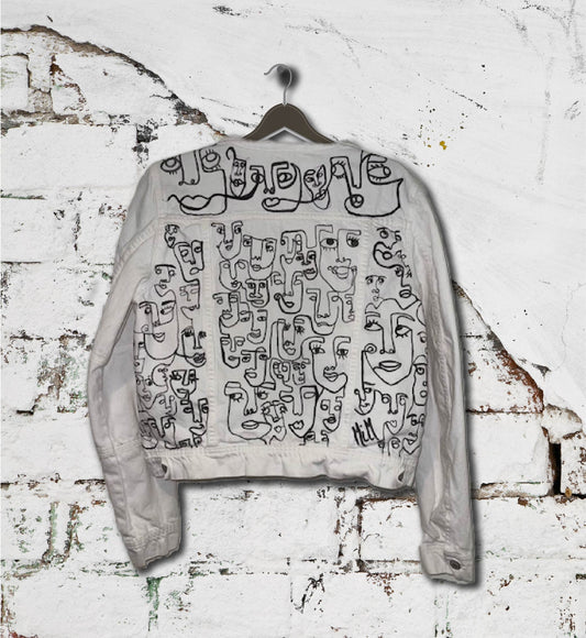 One Line Face Jacket - Hand-Drawn Denim Jacket