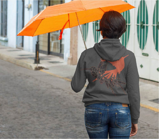 Hummingbird Dance: Hand-Painted Organic Cotton Hoodie