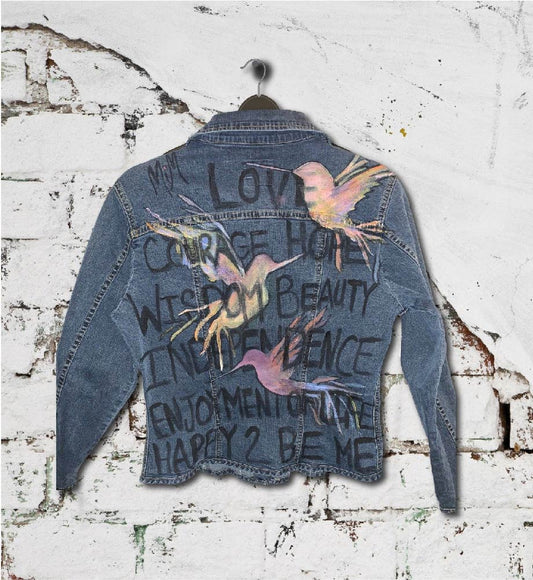 Hummingbird Story - Hand-Painted Denim Jacket