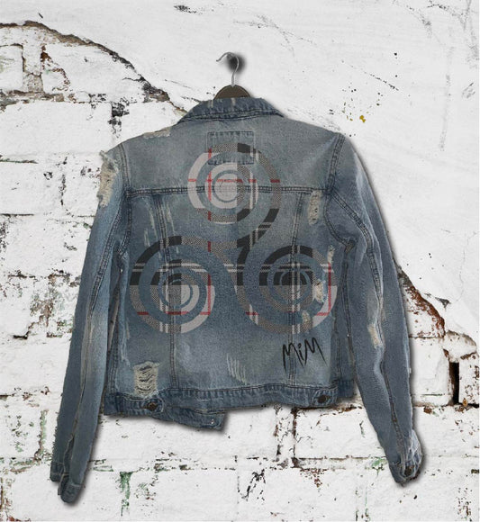 Symbol of Strength - Triple Spiral Hand-Painted on Distressed Denim
