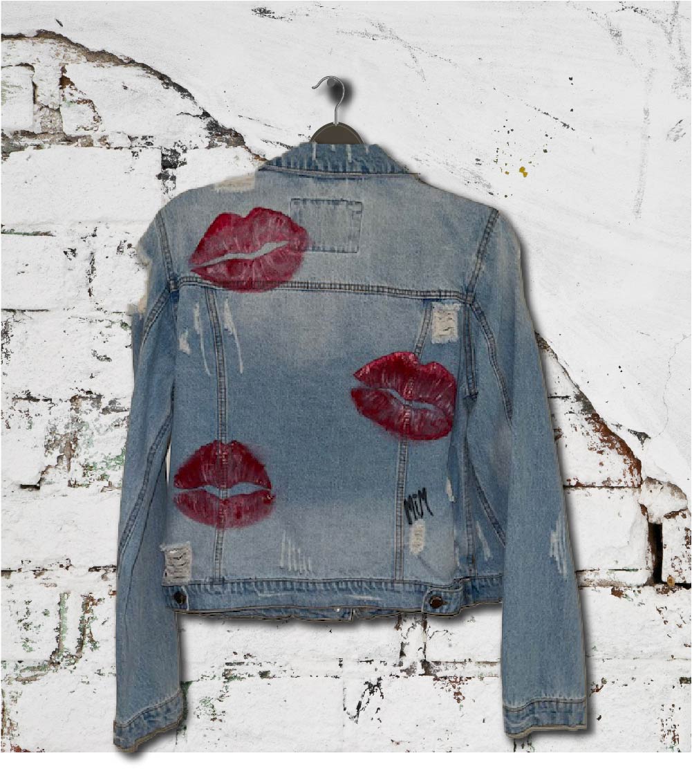 Kiss It Collection: 3Lips - Hand-Painted on Distressed Denim