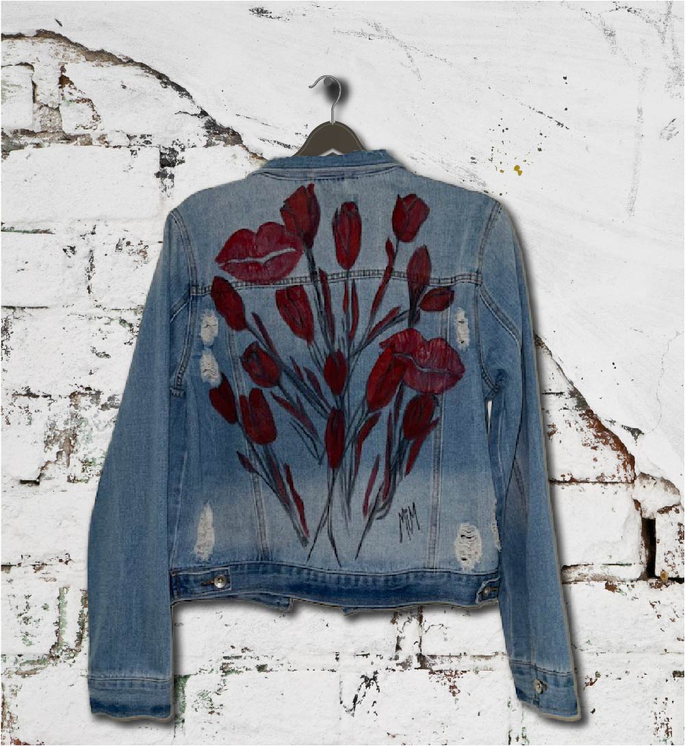 Kiss It Collection: Two-Lips Collage - Hand-Painted on Distressed Denim