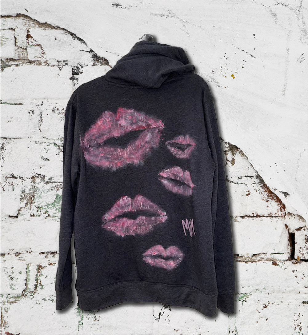 Kiss It Collection: Luscious Lips - Hand-Painted Organic Cotton and Recycled Polyester Hoodie