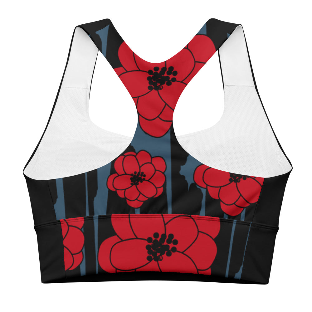 Big Bold Blooms Collection: Red, Black, and Blue Longline Sports Bra
