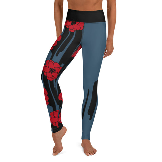 Big Bold Blooms Collection: Red, Black, and Blue High-Waisted Yoga Leggings w/Inside Pocket