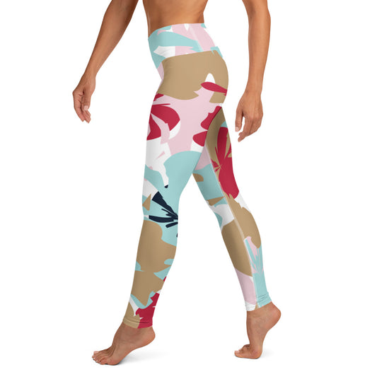 Abstract Blooms: High-Waisted Yoga Leggings w/Inside Pocket