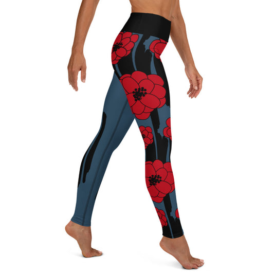 Big Bold Blooms Collection: Red, Black, and Blue High-Waisted Yoga Leggings w/Inside Pocket