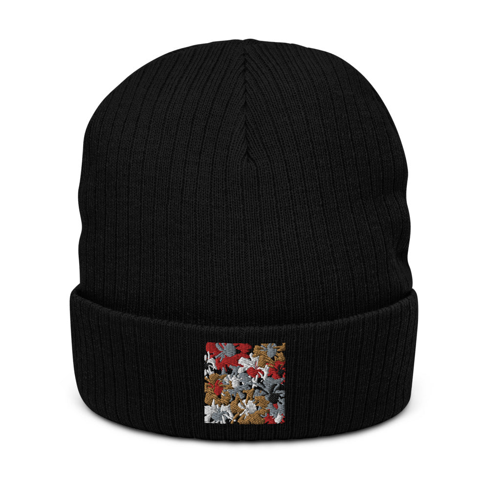 Abstract Blooms: Recycled cuffed beanie