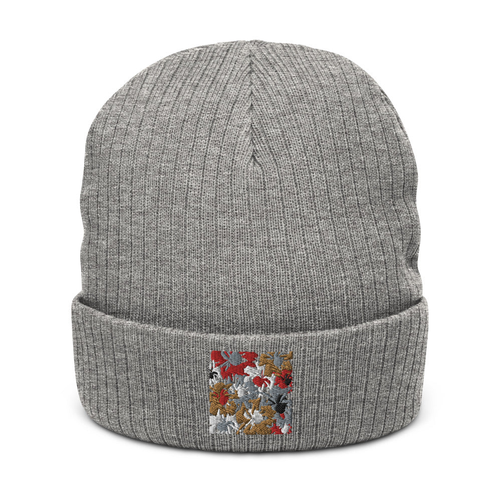 Abstract Blooms: Recycled cuffed beanie