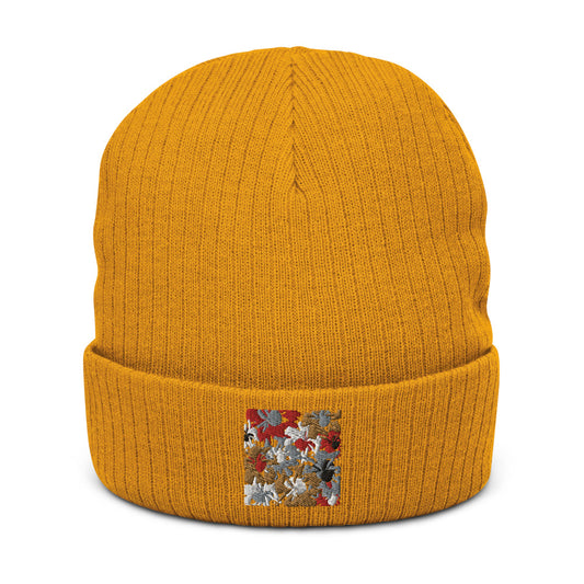 Abstract Blooms: Recycled cuffed beanie