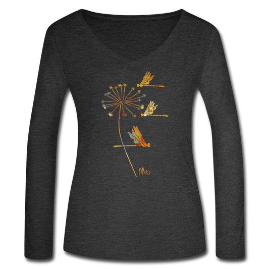 The Autumn Dragonfly Collection: Women’s Long Sleeve  V-Neck Flowy Tee - deep heather
