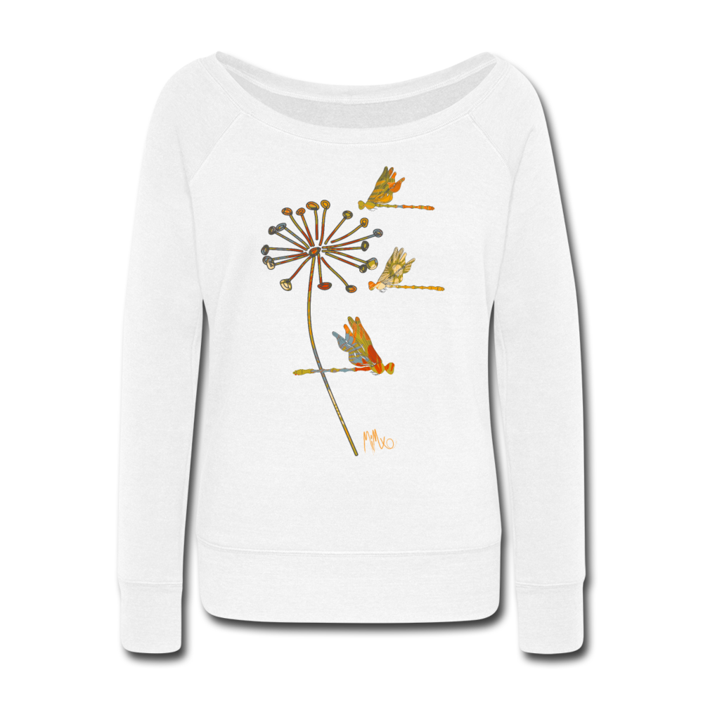 The Autumn Dragonfly Collection:  Women's Wide Neck Sweatshirt - white