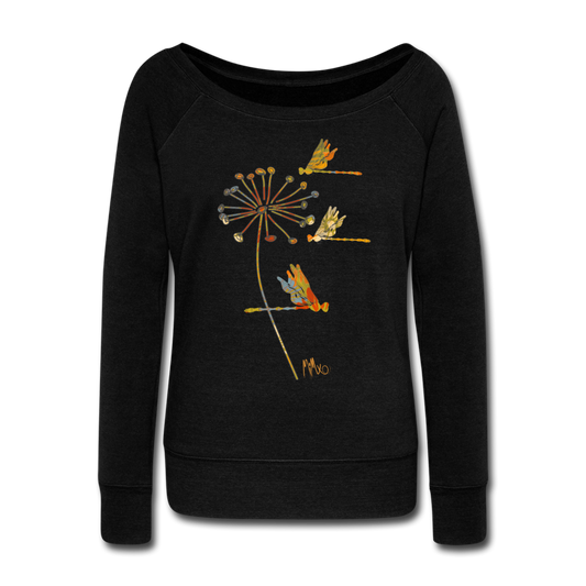 The Autumn Dragonfly Collection:  Women's Wide Neck Sweatshirt - black