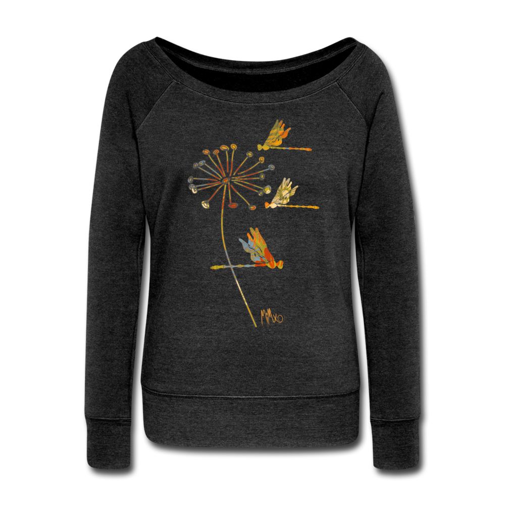 The Autumn Dragonfly Collection:  Women's Wide Neck Sweatshirt - heather black