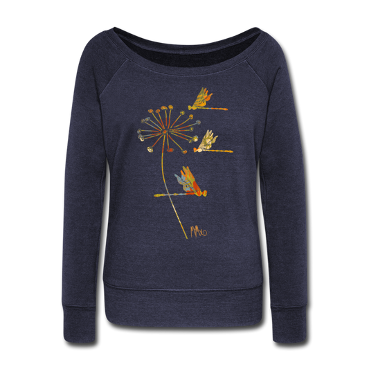 The Autumn Dragonfly Collection:  Women's Wide Neck Sweatshirt - melange navy