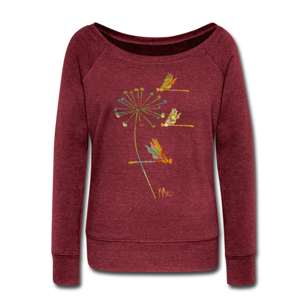 The Autumn Dragonfly Collection:  Women's Wide Neck Sweatshirt - cardinal triblend