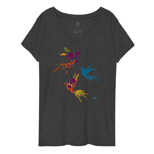 Simple Wear by MiM: Hummingbird Jazz - Women’s Recycled V-Neck T-Shirt